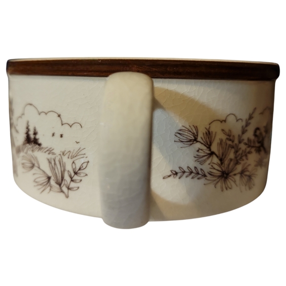 Vtg 80's Down East Crafts Black Cap Chickadee Soup Casserole Cup Bowl Stoneware - Picture 4 of 7